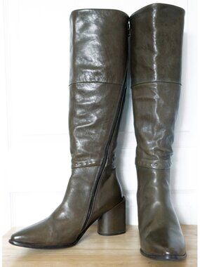 A.S. 98 olive tall boots with block heel and curved zipper